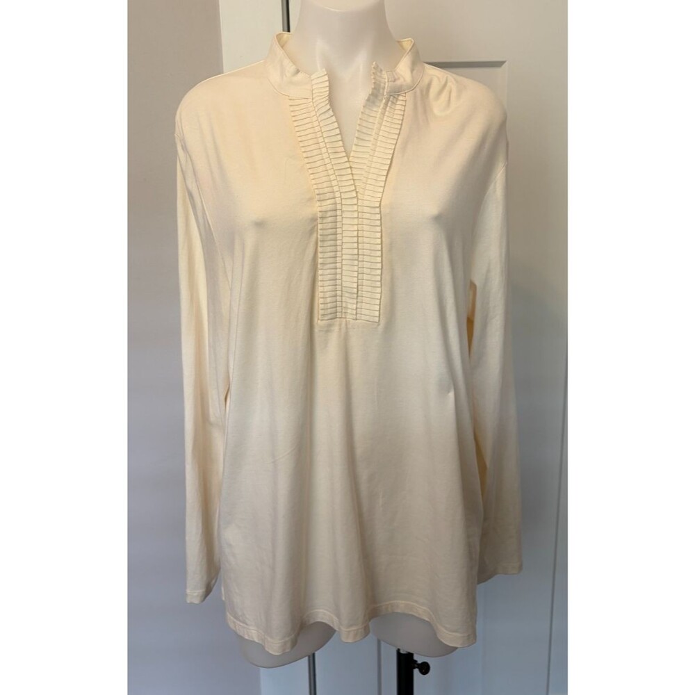 CHICOS Additions Womens TOP Long Sleeve IVORY Ruffled Pleats Size 3 (XL/16)  NWT